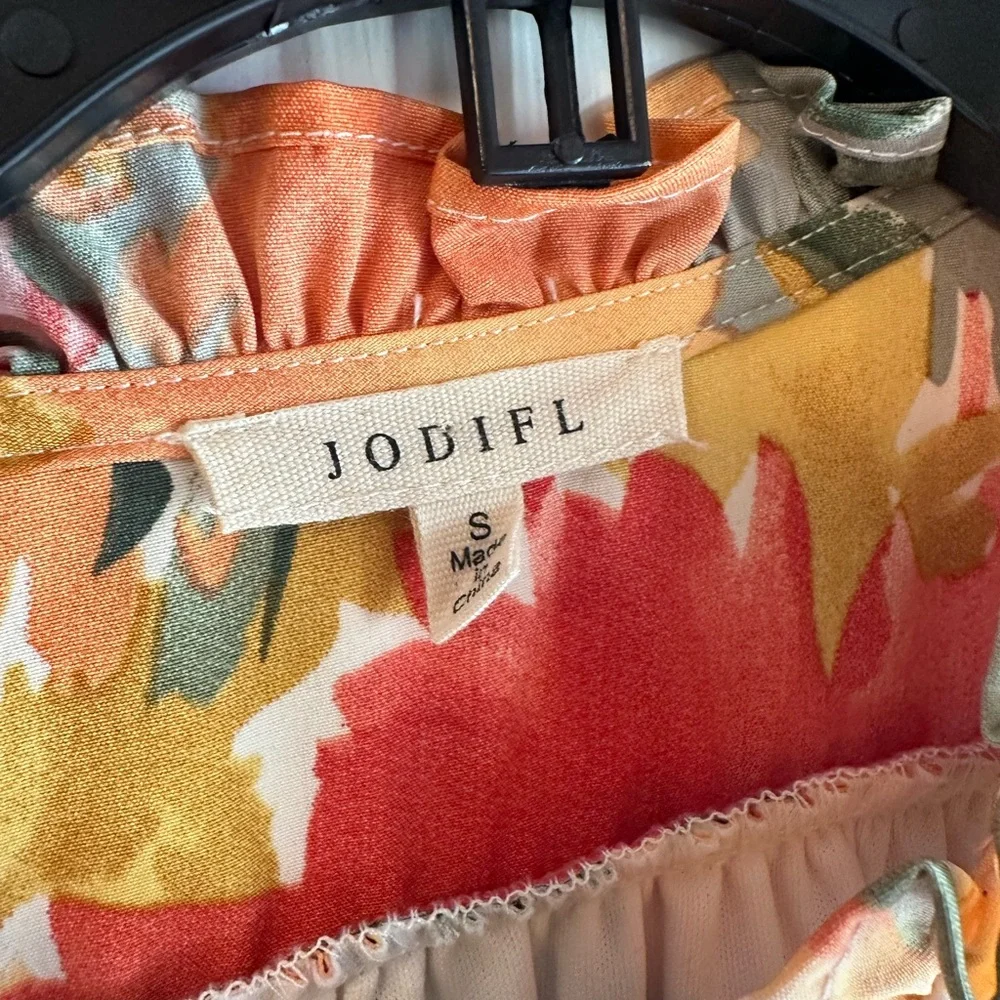 JODIFL Girls' Floral Tiered Dress in Yellow, Coral & Green